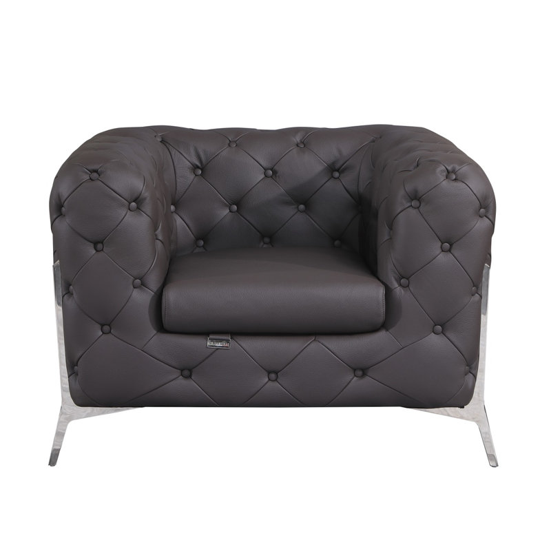Chaise en cuir grainé Ehrika, Cuir véritable brun