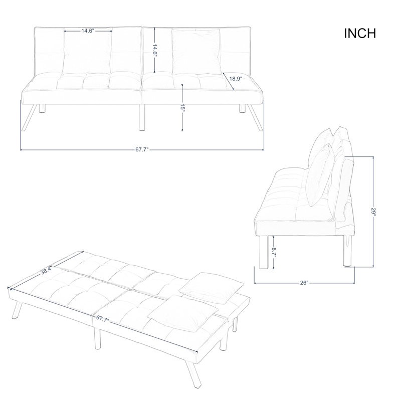Canapé-lit futon de 67,7 pouces avec dossier réglable Anwick, Tissu jaune
