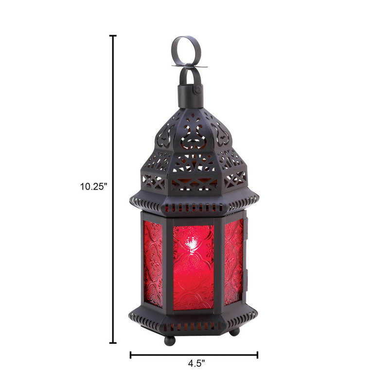 GLASS MOROCCAN LANTERN, Black/Red