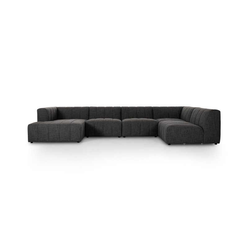 Langham 157" Wide Symmetrical Modular Sectional, Left Hand Facing, Saxon Charcoal Polyester Blend