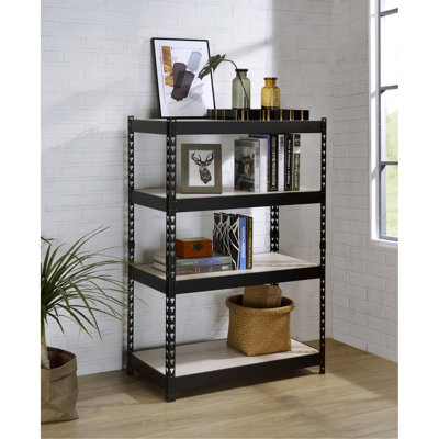 Natural And Black Bookshelf, 4 Tier Rectangular With Metal Frame Adjustable Shelves, Industrial Storage Shelf Unit & Shelf, Bookcase Open Book Rack