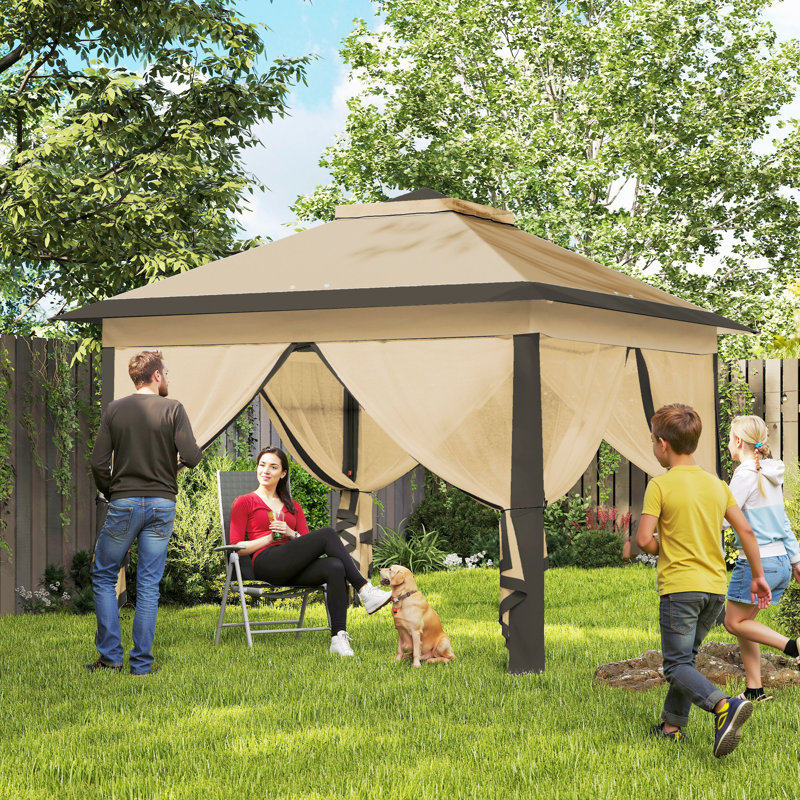 Atzhiry 3.3 x 3.3m Pop Up Gazebo with Double Roof, Beige