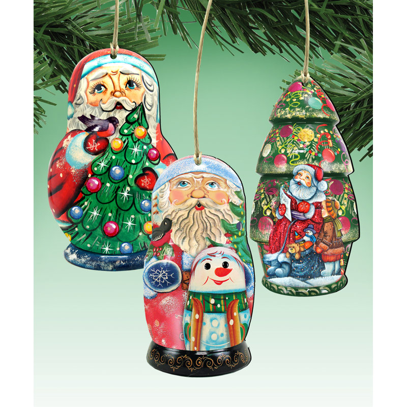 Ensemble de figurine décorative à pendre en bois de père Noël matryoshka 3 pièces
