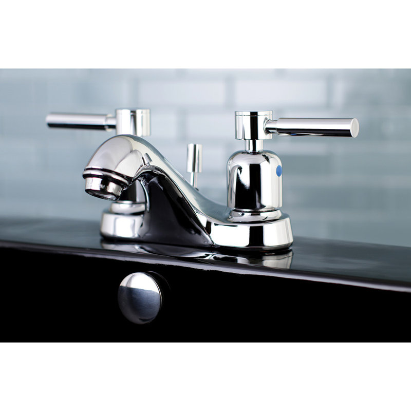 Kingston Brass Concord Two-Handle 3-Hole Deck Mount 4" Centerset Bathroom Faucet with Plastic Pop-Up, Polished Chrome