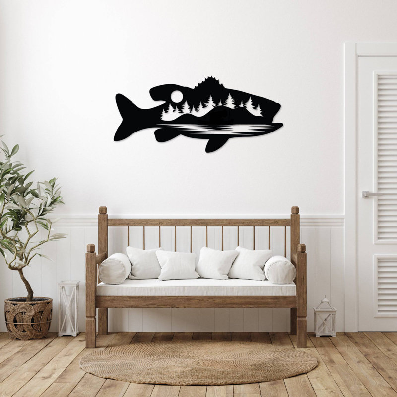 Art mural alternatif en métal Bass Bass, Noir, H 16 po x l 47 po x P 0,12 po