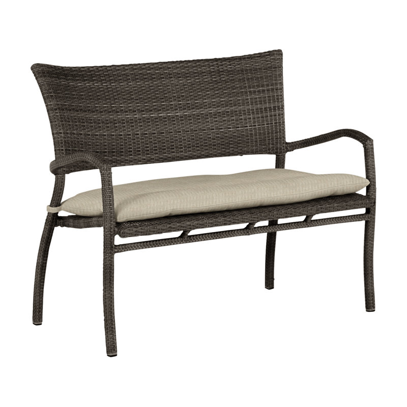 Skye Wicker Garden Bench, Cabana Midnight Stripe Sunbrella®, Black Walnut, Welt