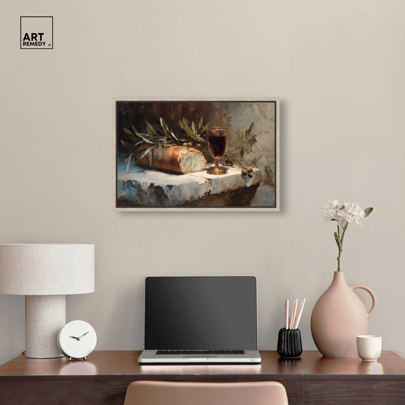 Art Remedy, Broken Bread I Christian, art mural encadré sur toile, cadre blond, 24 x 16, Blonde Frame, 17"H x 25"W