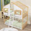 Lit superposé simple au-dessus d'un lit simple en bois avec échelle-213767885