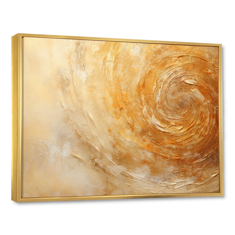 Champagne champagne lever de soleil Spiral I - abstrait, Cadre flottant doré, H 34 po x l 44 po x P 1,5 po