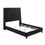 Lit tapissier contemporain très grand avec garniture cloutée, capitonnage à boutons noir pour les lattes élégantes et les pieds de soutien