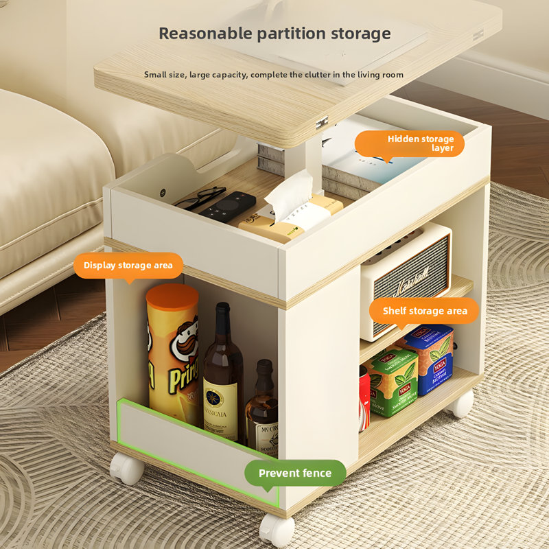 Table d'appoint pliante à hauteur ajustable avec roulettes, table basse multifonctionnelle et table de salle à manger pour petits espaces, table de bout de canapé avec plateau relevable