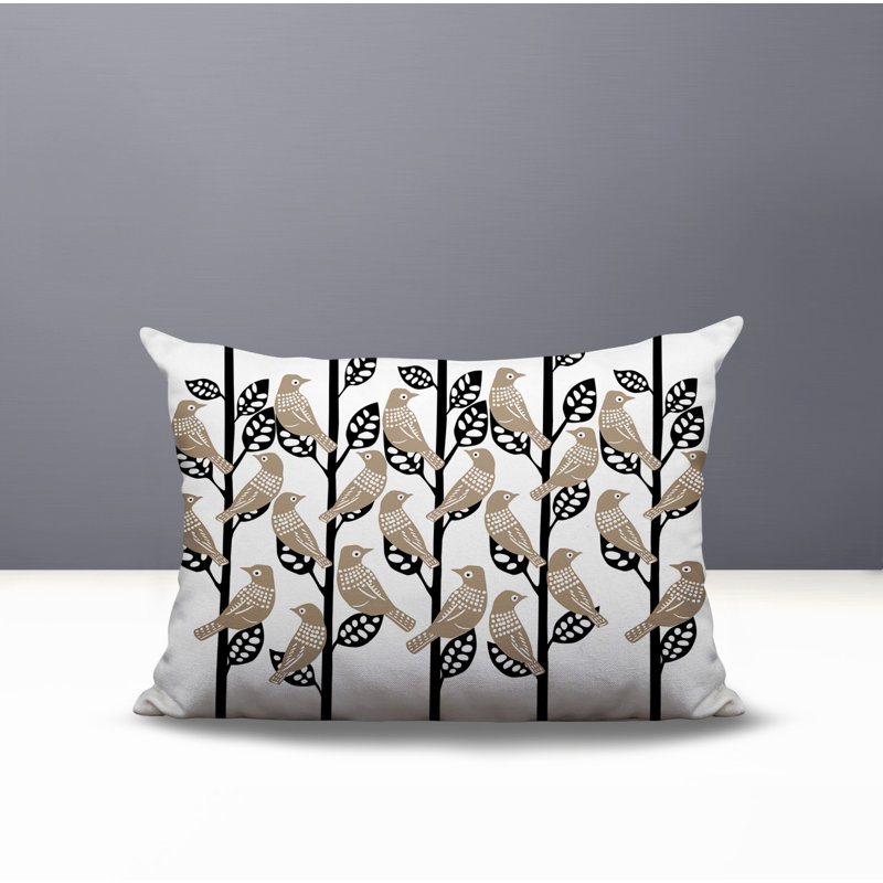 Oreiller rectangulaire intérieur / extérieur Tanza Bird, Beige, Rectangle H 14 po x l 20 po