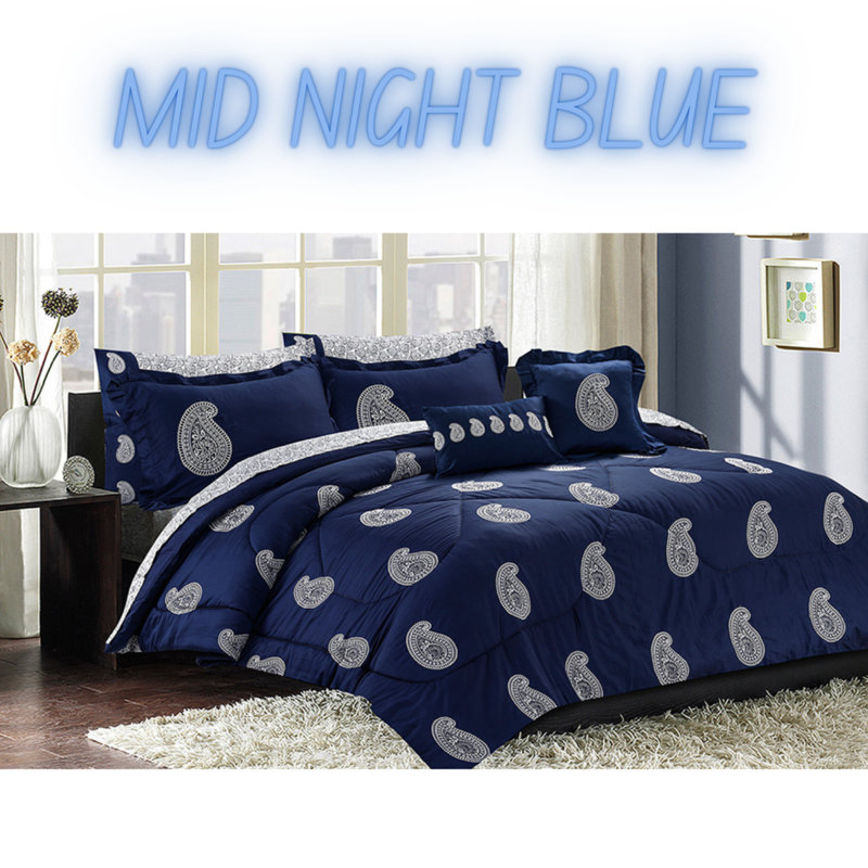 Ensemble d'édredon en coton pima bleu marine 10 pièces, King