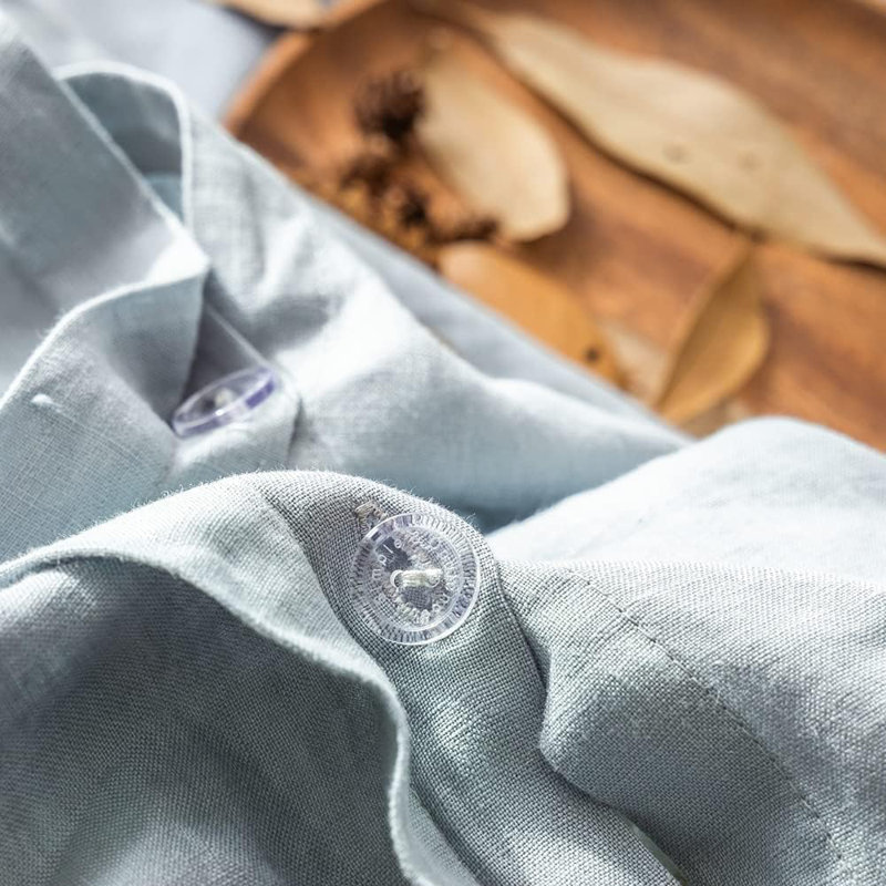 Ensemble de housse de couette 100% lin, Housse de couette simple + 1 taie d'oreiller, Bleu cendré