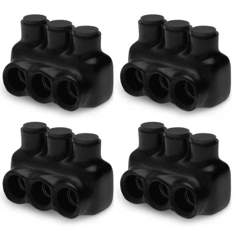 Black Insulated Multi-Cable Connector, 1/0-14 Wire Range, Single Side Entry - 2 Port