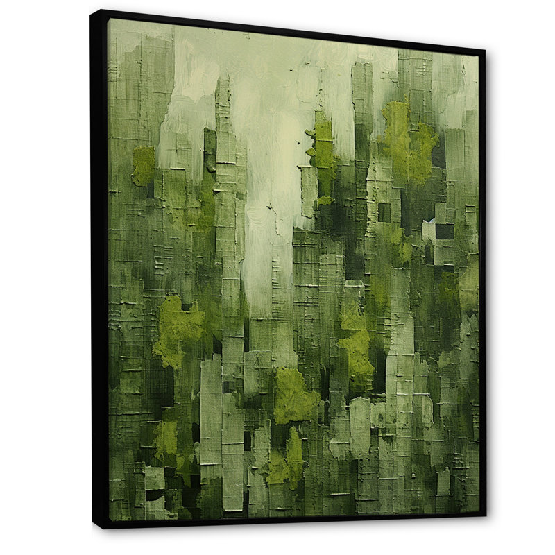 " Mint Monoliths Skyscraper Building I ", 32" H x 16" W x 1" D, Black Floater Frame
