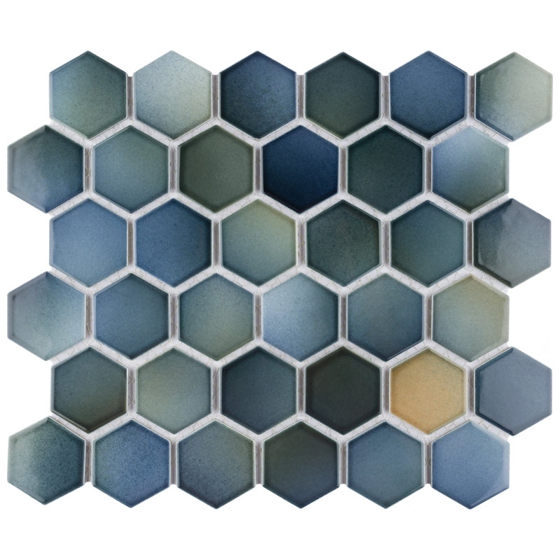 Carreau de mosaïque en porcelaine pour plancher et mur Hex 10-7 / 8 "x 12-5 / 8" Hudson, Bleu / marine