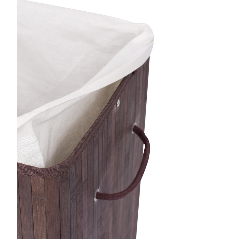 Espresso Bamboo Square Laundry Hamper with Lid and Cloth Liner