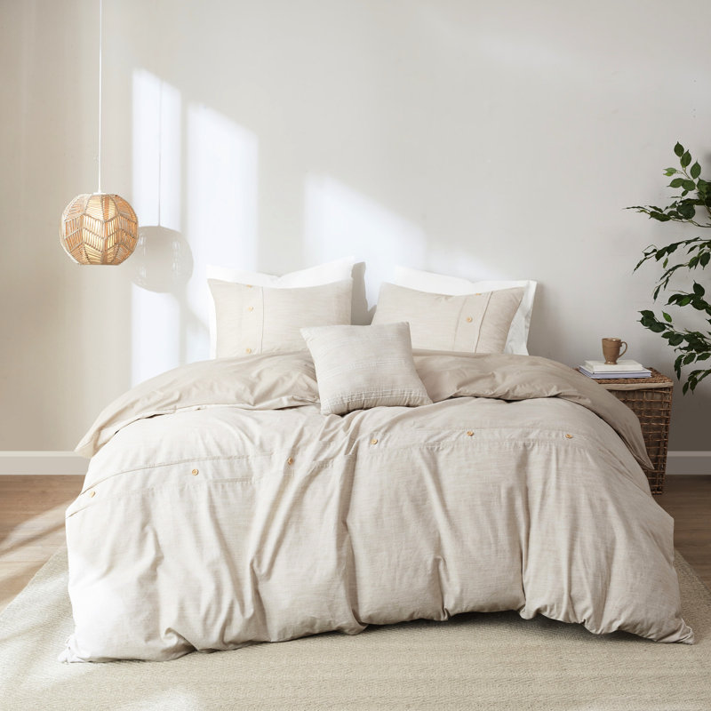 Housse d'édredon très grand / très grand - coton biologique naturel, avec insert et coussin décoratif inclus Taille de coton, patte de boutonnage douce, comprend amovible