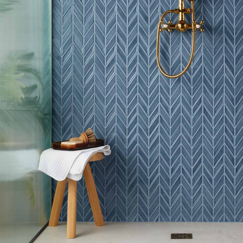 Brookline Chevron 1x5 Glossy Ceramic Mosaic Tile, Warm Gray