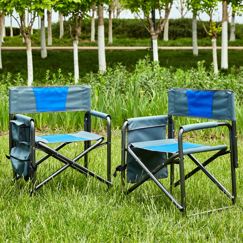 Chaise de camping pliante avec poches de rangement - légère, surdimensionnée pour les activités de plein air, bleu / gris
