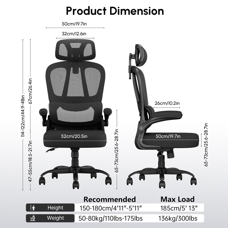 Sponge Office Chair with Headrest, Black