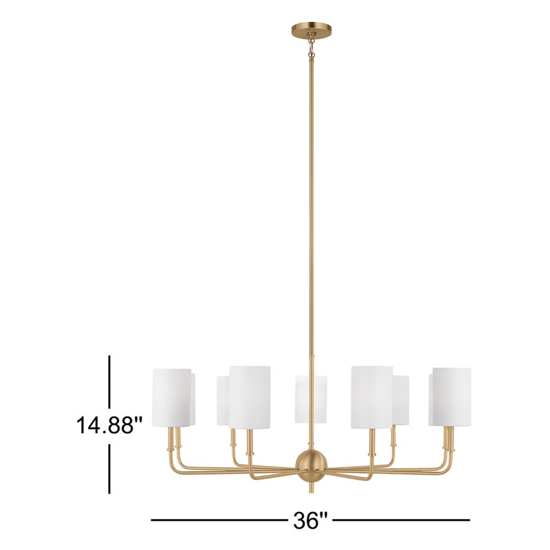 Nine Light Chandelier, Satin Brass