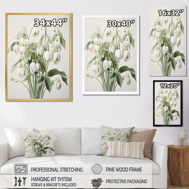 Minimalisme beige Snowdrops Dream II - impressions d'art mural Snowdrops, Cadre doré simple, H 32 po x l 24 po