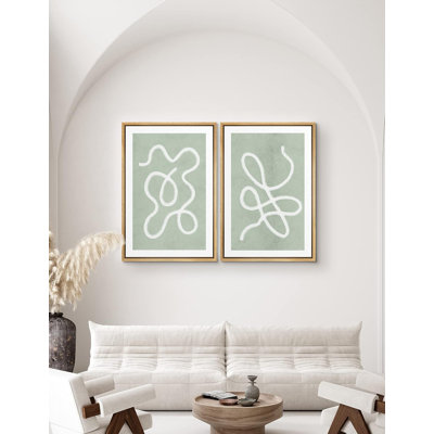 «White Line Contraste Blue Backround Abstract Swirly», 2 pièces