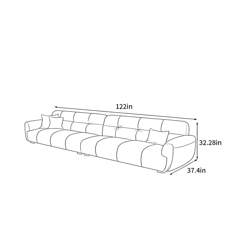 Canapé simple, simple, droit, noir, rétro, H 32,28 po x l 122 po x P 37,4 po