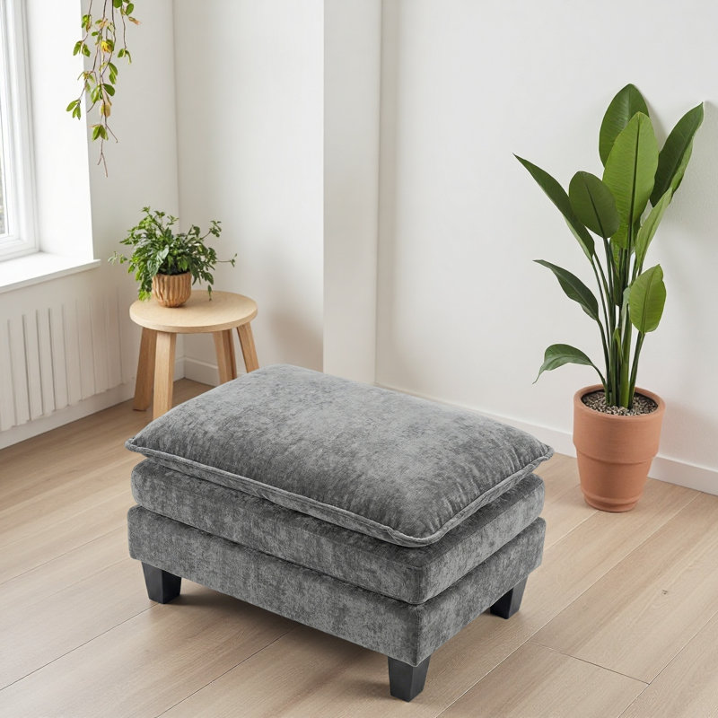Rectangular Chenille Ottoman Footstool, DARK GREY