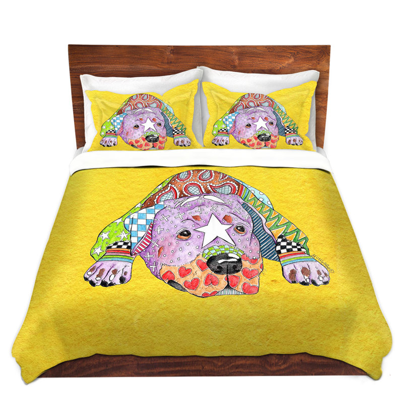  Ensemble de housse de couette Marley Ungaro Rottweiller Dog, 1 housse simple + 1 taie standard, Bleu / Rose / Jaune