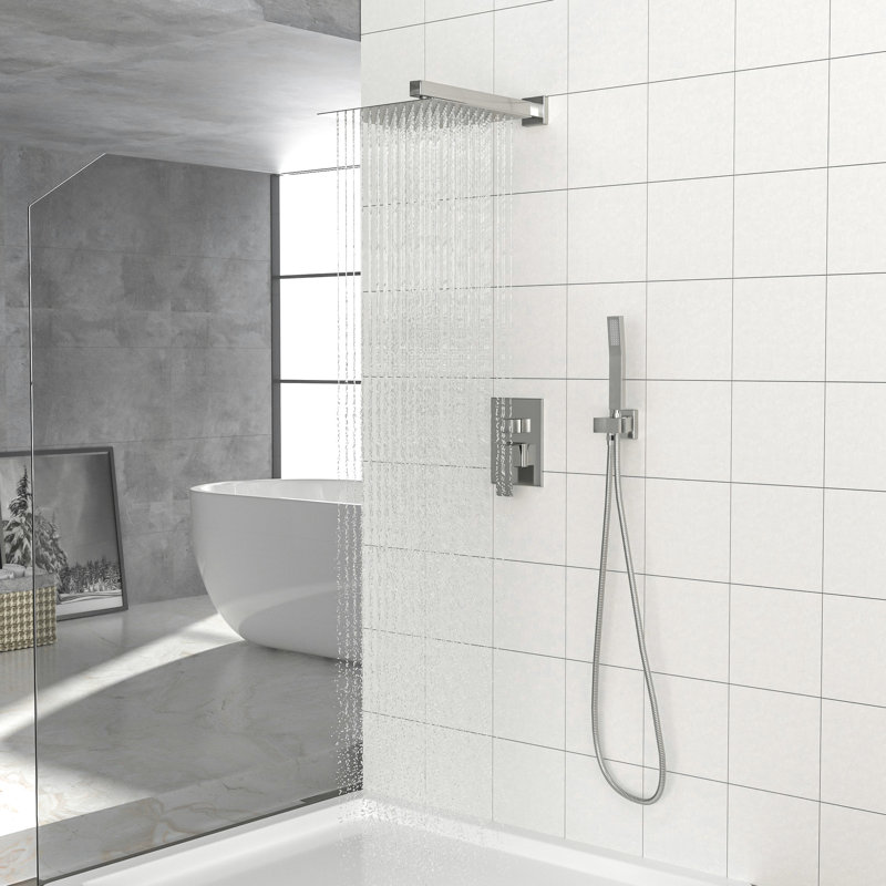 Douche double murale 12 po 12 po avec finition nickel brossé, Nickel brossé