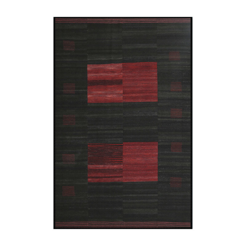 Tapis contemporain noir / rouge, Rectangle 5 pi x 7 pi