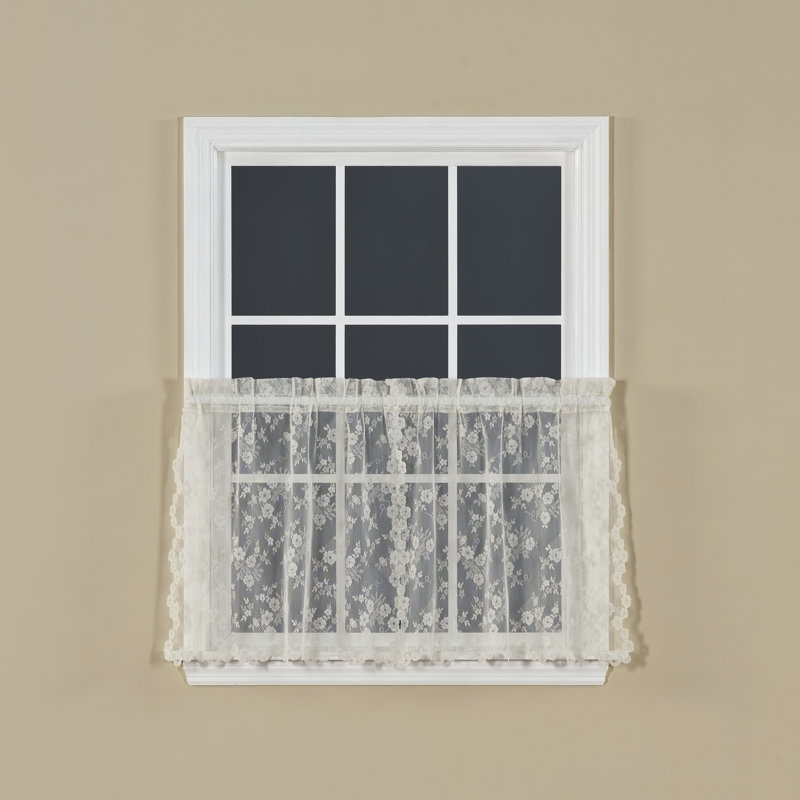 Baver Floral Cafe Curtain, Ivory, 24" H x 56" W