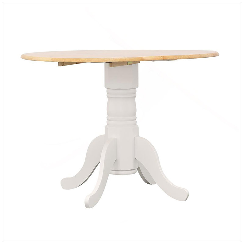 Table de salle à manger ronde naturelle brun et blanc avec abattant