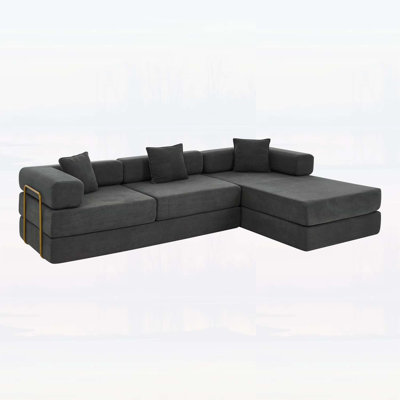 Canapé modulaire de 108 po avec méridienne en forme de L, méridienne désossée avec assise profonde et velours côtelé de qualité supérieure 108 po