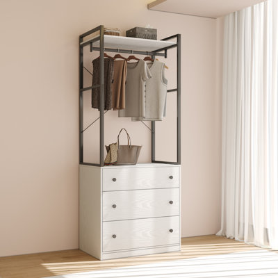 Modern Open-Frame Wardrobe Armoire With Powder-Coated Metal Frame, Top Shelf & 3 Drawers by Ebern Designs