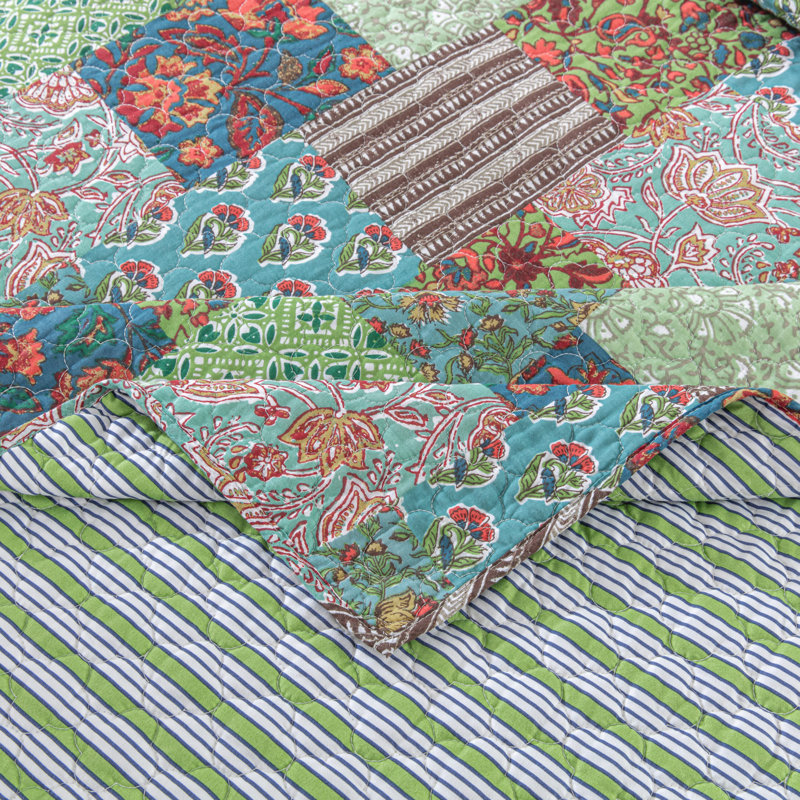 Ensemble de courtepointe pour grand lit 3 pièces Greenland Home Fashions Jasmin Jade 90 x 90 + 20 x 26 (2)