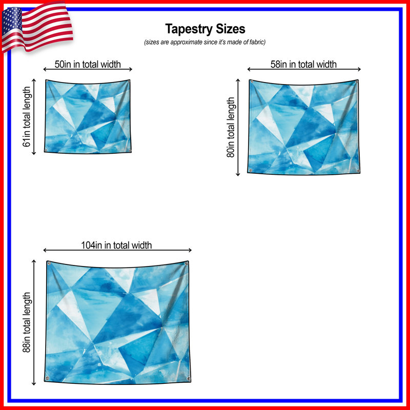 Tapisserie murale triangles géométriques bleues - Décoration murale triangles, H 50 po x l 60 po avec 4 œillets