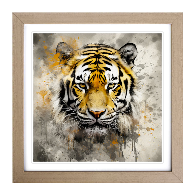 Tiger - Single Picture Frame Print on Wood, Oak