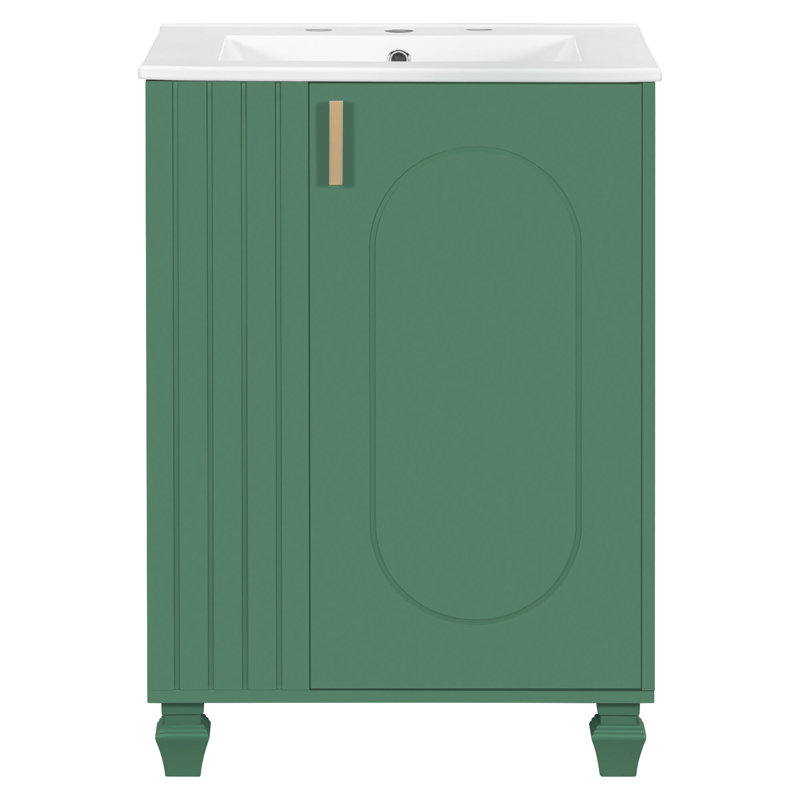 Meuble-lavabo classique 24 po avec lavabo, tablette de porte, rangement latéral ouvert, cadre en bois massif, porte à fermeture douce Classic