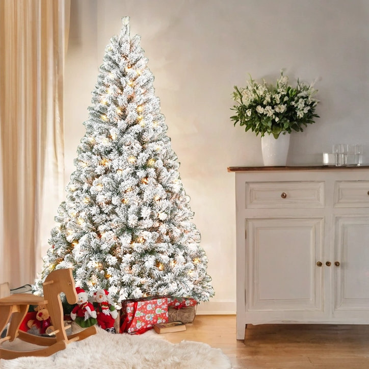 Arbre de Noël artificiel enneigé 7 pi 1022 pointes Support en métal robuste, 7', Non pré-éclairé