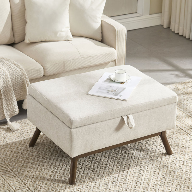 Banc de rangement Mid-Century, Lin beige