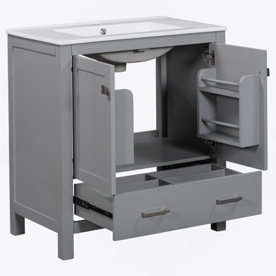 Ensemble de meuble-lavabo gris 60 po avec double meuble-lavabo (séparé), double lavabo en céramique, tablette de rangement et tiroirs séparés (miroir non inclus) - Solution de salle de bain moderne pour salles de bain spacieuses