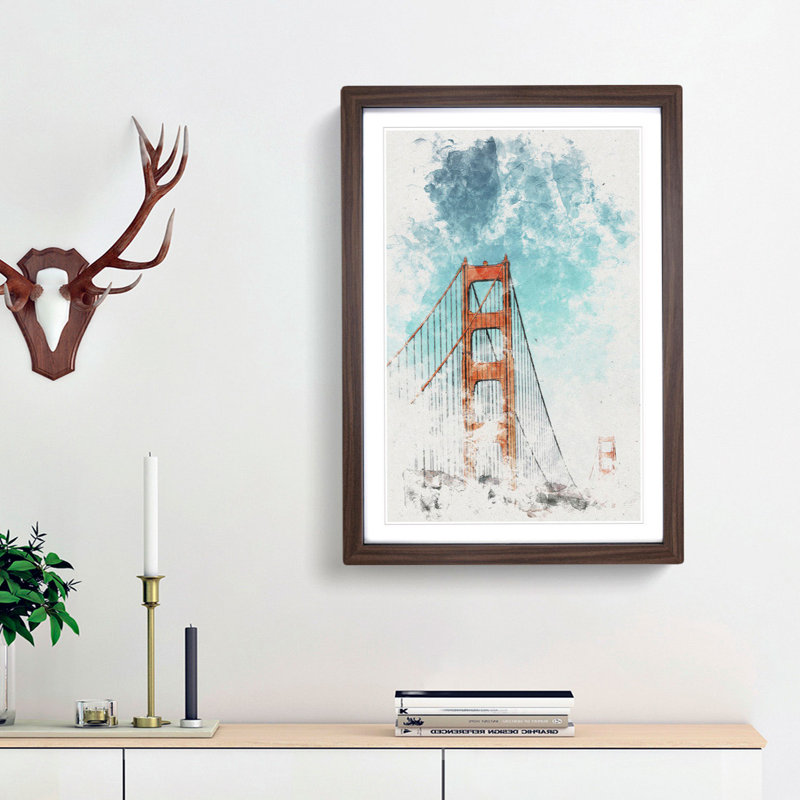 The Golden Gate Bridge - Picture Frame Graphic Art, 33cm H x 24cm W x 2cm D, Walnut Framed