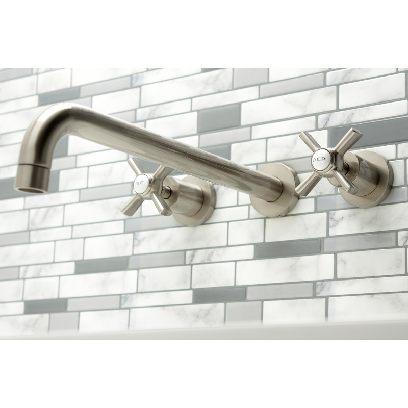 Kingston Brass Millennium Two-Handle 3-Hole Wall Mount Roman Tub Faucet, Brushed Nickel