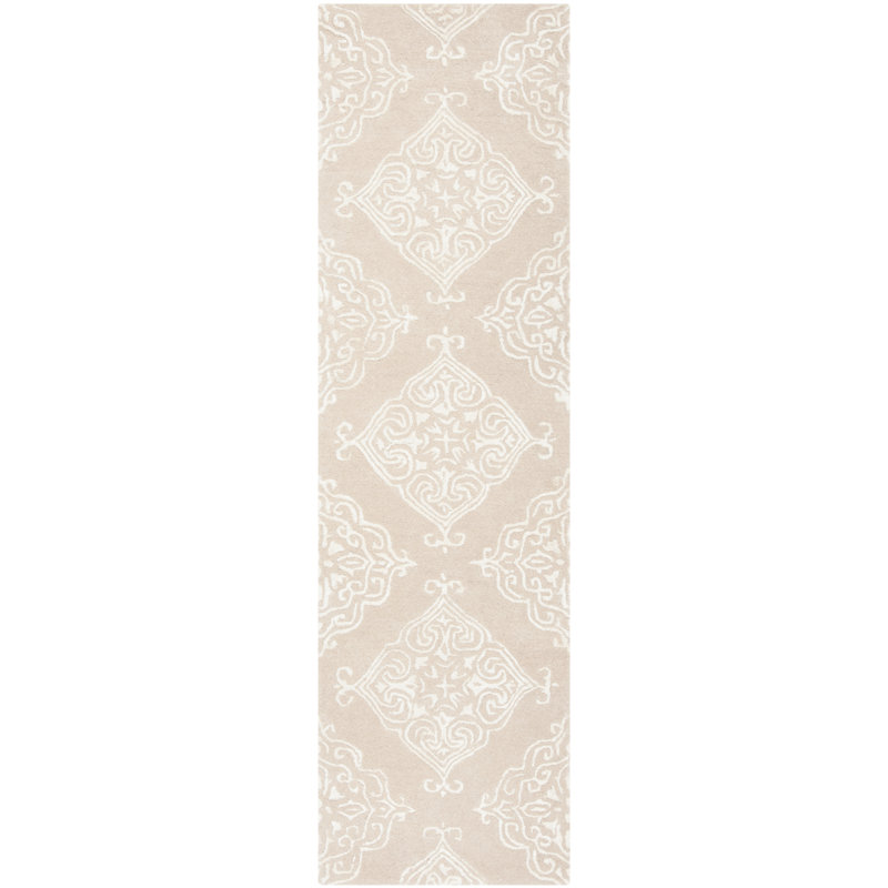 Bernon Hand Tufted Viscose/Wool Damask Rug in Beige, Runner 2'3" x 8'