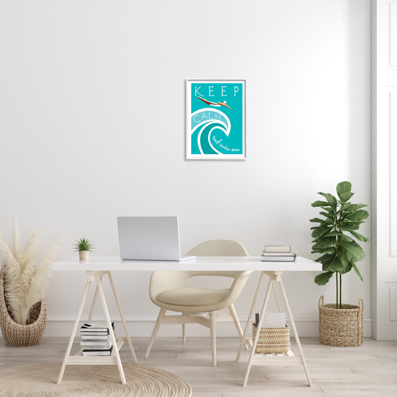 Keep Calm And Swim On - impression, Giclée encadrée blanc bord de mer, H 20 po x l 16 po x P 1,5 po