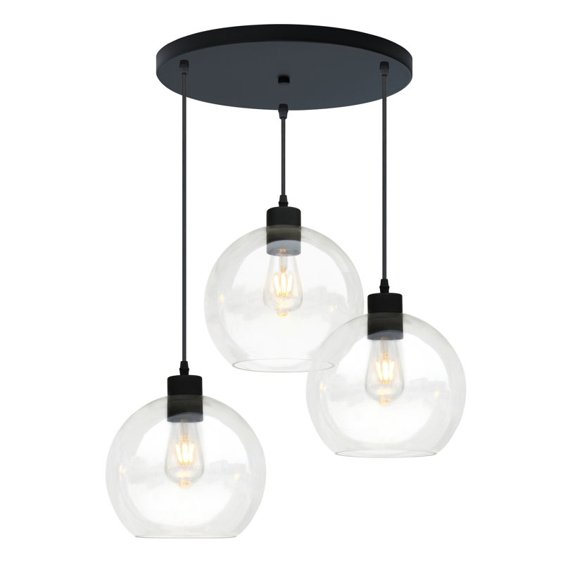 Luminaire suspendu rond 3 lumières noir mat, Noir, Trois lumières